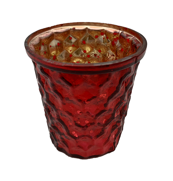 Tea Light Candle Holder Sparkle Red Textured Glass