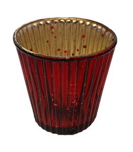 Tea Light Candle Holder Sparkle Red Glass Stripes