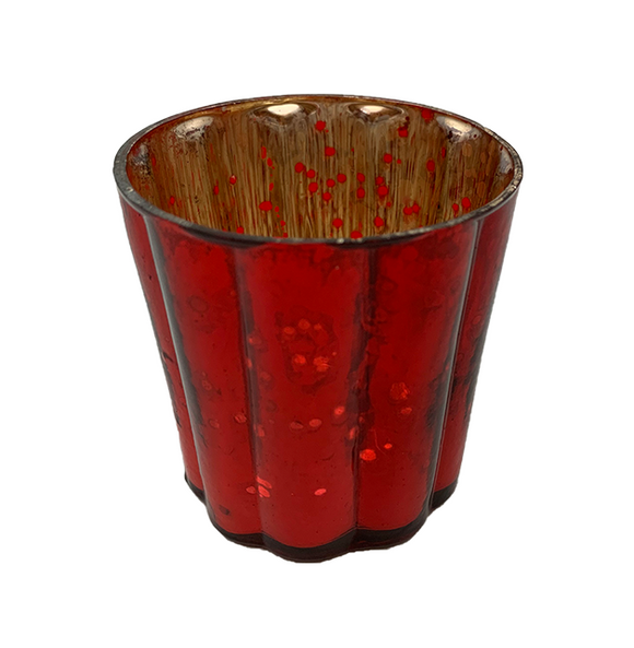 Tea Light Candle Holder Sparkle Red Glass Wide Stripes